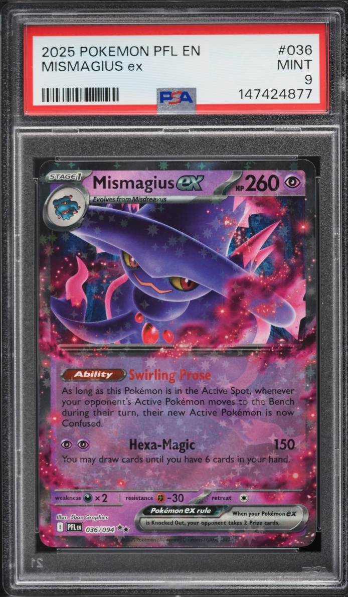 2025 Pokemon Mega Evolution Phantasmal Flames Mismagius Ex #036 PSA 9 MINT