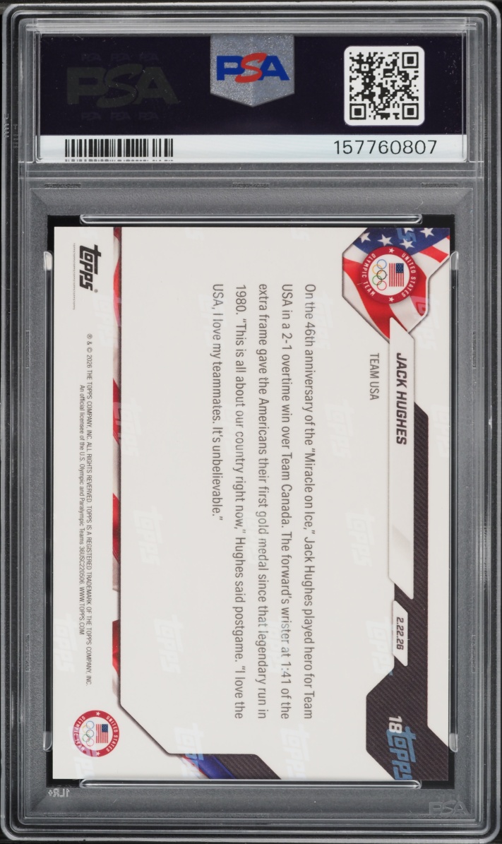 2026 Topps Now Olympics Jack Hughes #18 PSA 10 GEM MINT