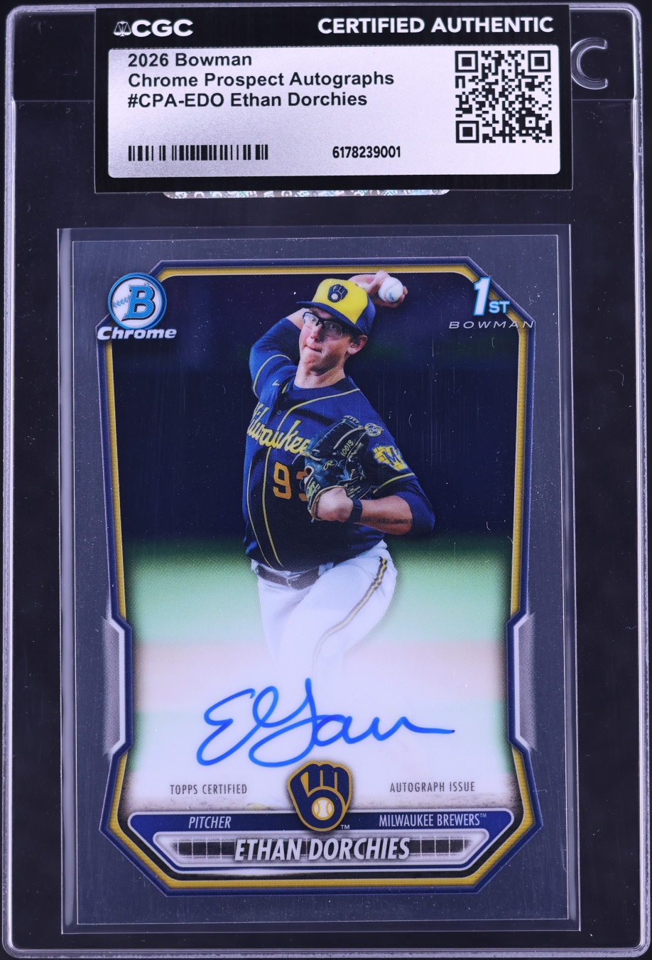 2026 Bowman Chrome Ethan Dorchies PROSPECT AUTO #CPA-EDO CGC AUTH