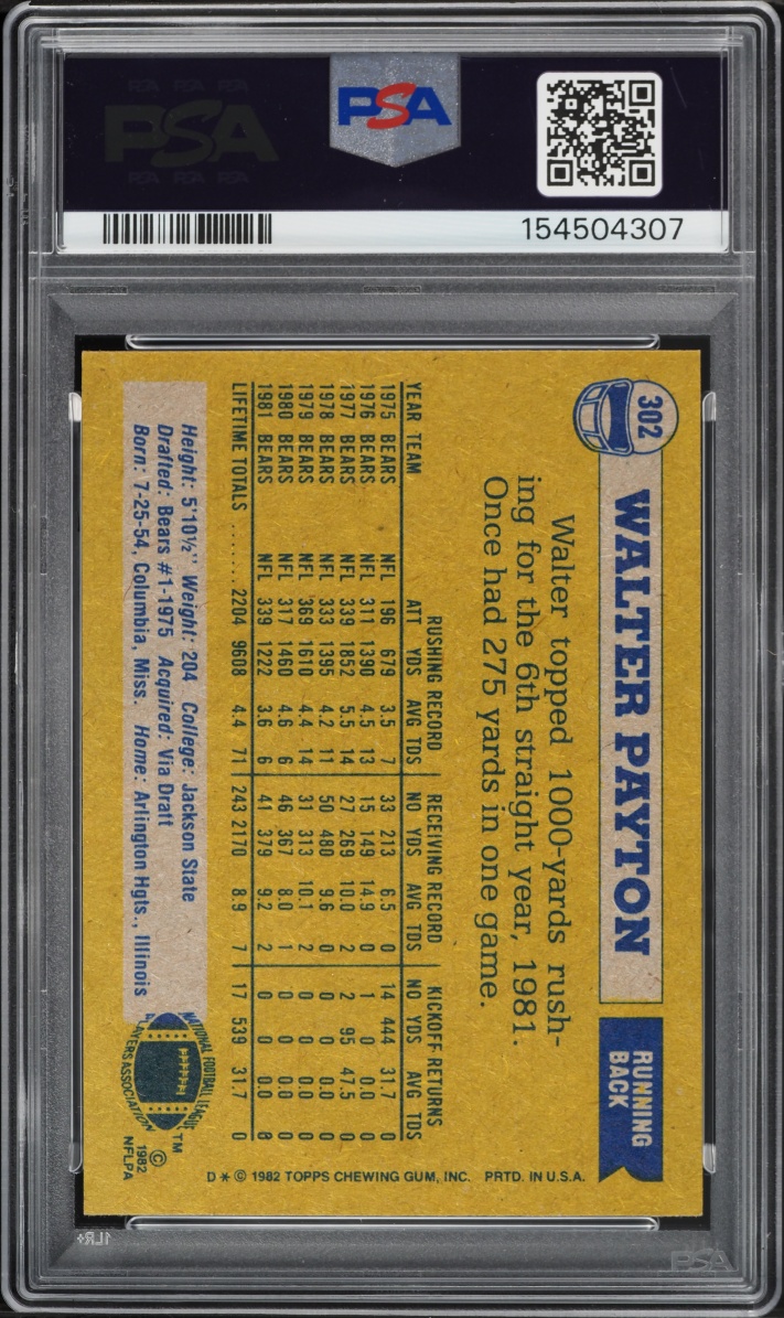 1982 Topps Football Walter Payton #302 PSA 7 NRMT