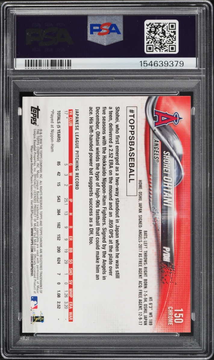2018 Topps Chrome Pitching Shohei Ohtani ROOKIE #150 PSA 10 GEM MINT