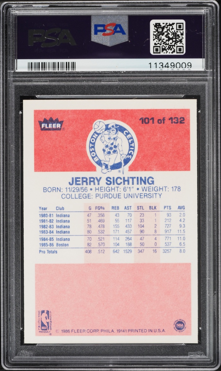 1986 Fleer Basketball Jerry Sichting #101 PSA 9 MINT