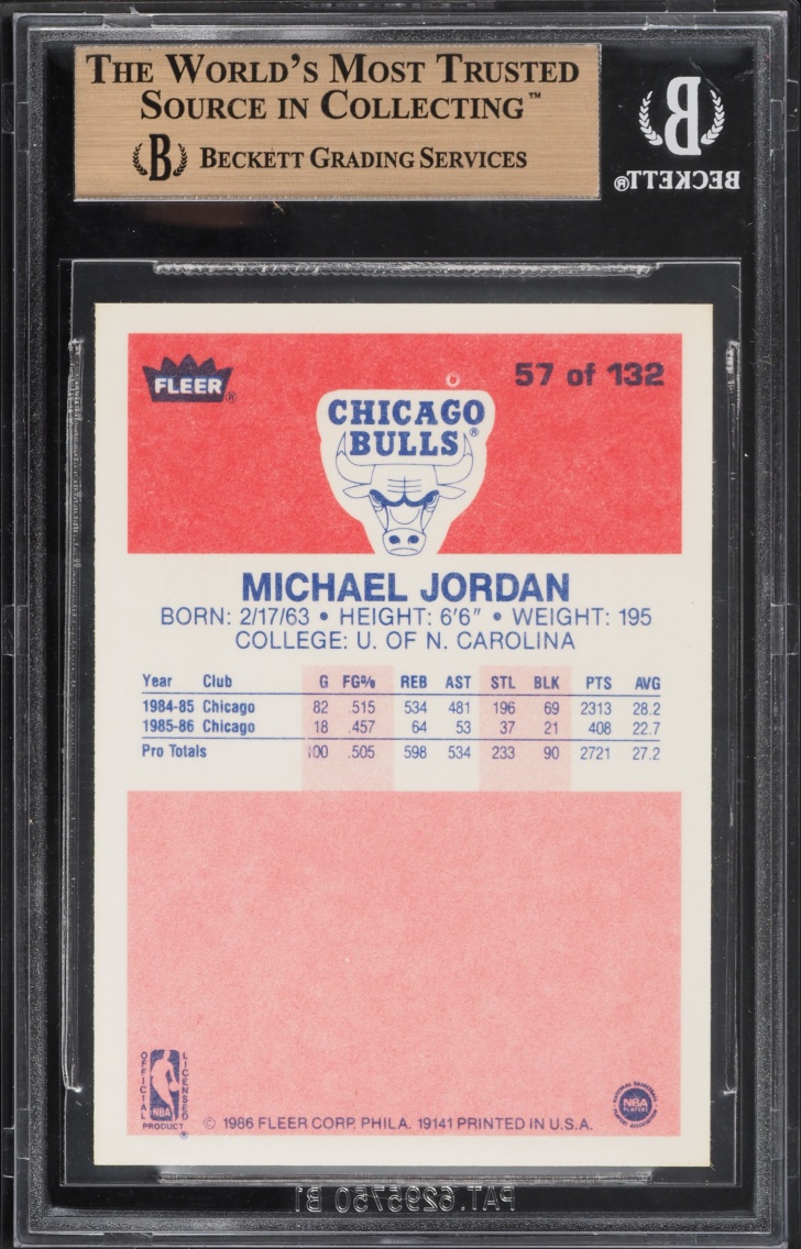1986 Fleer Basketball Michael Jordan ROOKIE #57 BGS 9.5 GEM MINT