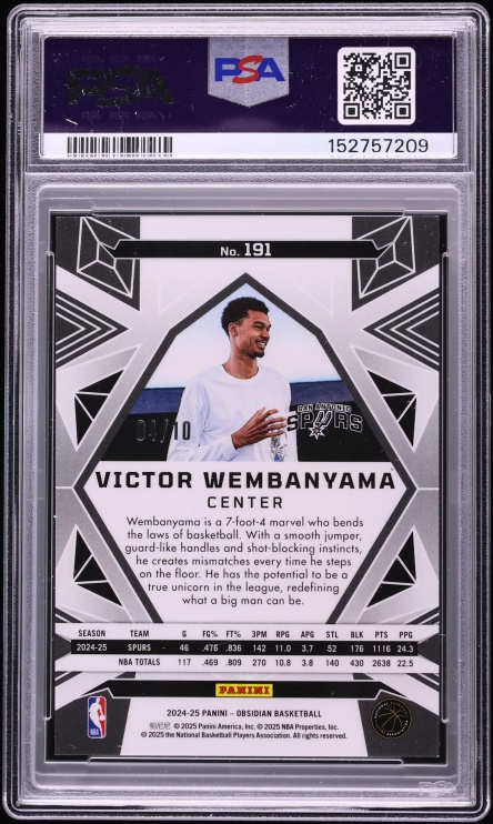2024 Panini Obsidian Electric Etch Molten Victor Wembanyama /10 #191 PSA 8 NM-MT