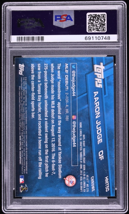 2017 Topps Chrome Update Aaron Judge ROOKIE #HMT50 PSA 10 GEM MINT