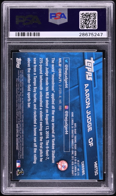 2017 Topps Chrome Update Aaron Judge ROOKIE #HMT50 PSA 10 GEM MINT
