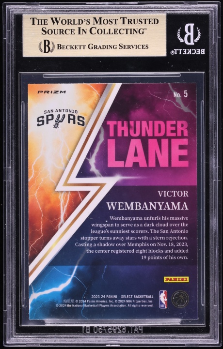 2023 Select Thunder Lane Silver Prizm Victor Wembanyama ROOKIE #5 BGS 10 PRISTINE