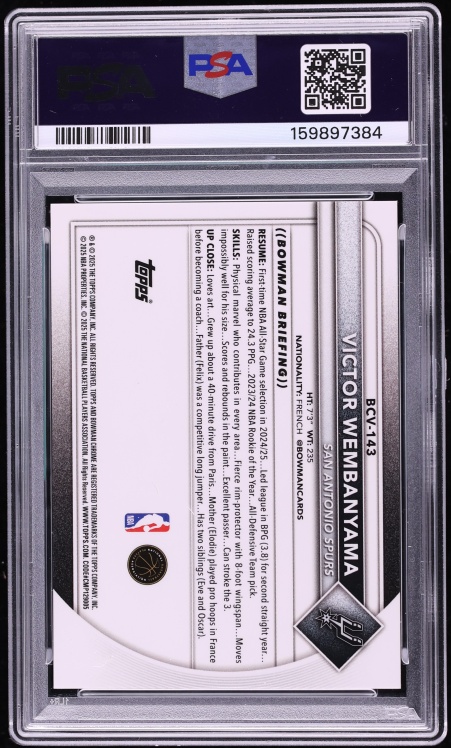 2025 Bowman Chrome Gold Refractor Victor Wembanyama /50 #BCV-143 PSA 10 GEM MINT
