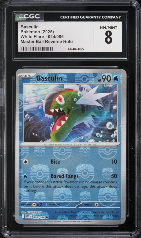 2025 Pokemon SV White Flare Master Ball Reverse Holo Basculin #024 CGC 8 NM-MT