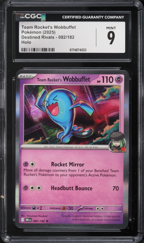 2025 Pokemon Scarlet & Violet Destined Rivals Holo Team Rocket's Wobbuffet #82 CGC 9 MINT