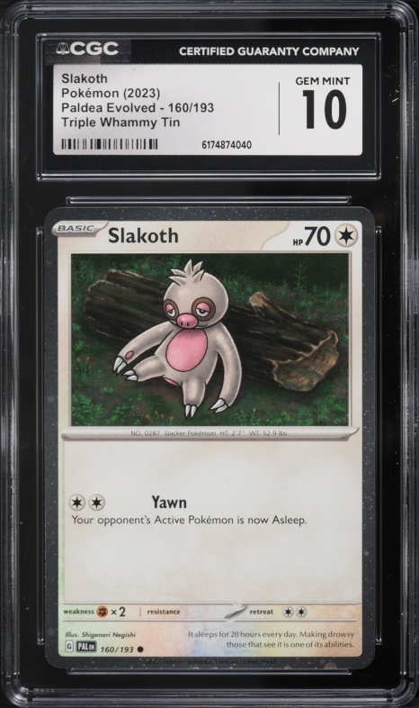 2023 Pokemon Scarlet & Violet Paldea Evolved Triple Whammy Tin Slakoth #160 CGC 10 GEM MINT
