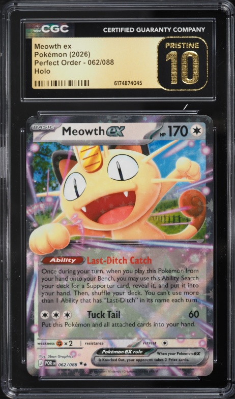 2026 Pokemon Mega Evolution Perfect Order Holo Meowth Ex #62 CGC 10 PRISTINE