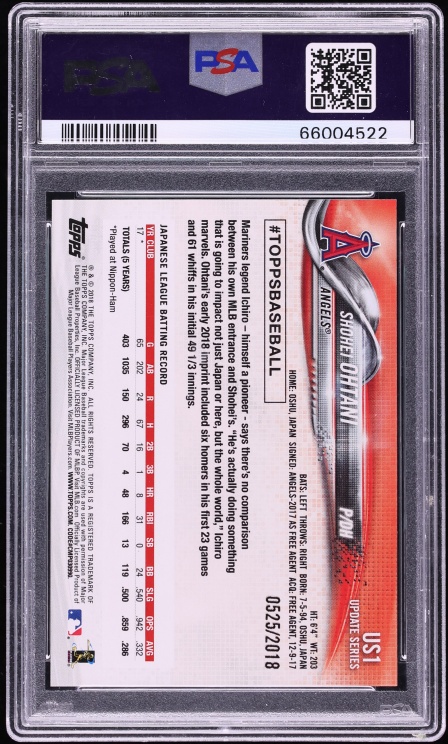 2018 Topps Update Gold Shohei Ohtani ROOKIE /2018 #US1 PSA 10 GEM MINT