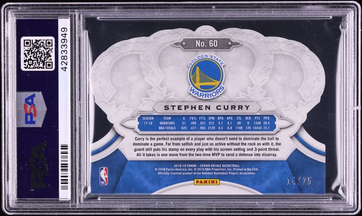 2018 Crown Royale Crystal Purple Die-Cut Stephen Curry /25 #60 PSA 10 GEM MINT
