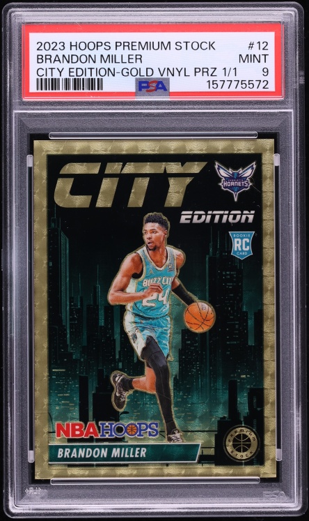 2023 Hoops Premium Stock City Edition Gold Vinyl Prizm Brandon Miller ROOKIE 1/1 #12 PSA 9 MINT