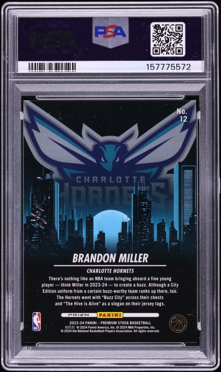 2023 Hoops Premium Stock City Edition Gold Vinyl Prizm Brandon Miller ROOKIE 1/1 #12 PSA 9 MINT