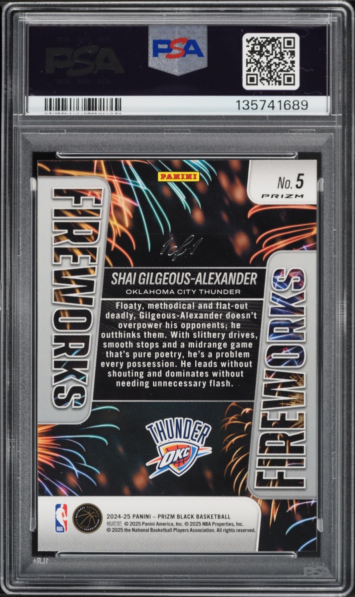 2024 Panini Prizm Black Fireworks Gilgeous-Alexander 1/1 #5 PSA 10 GEM MINT