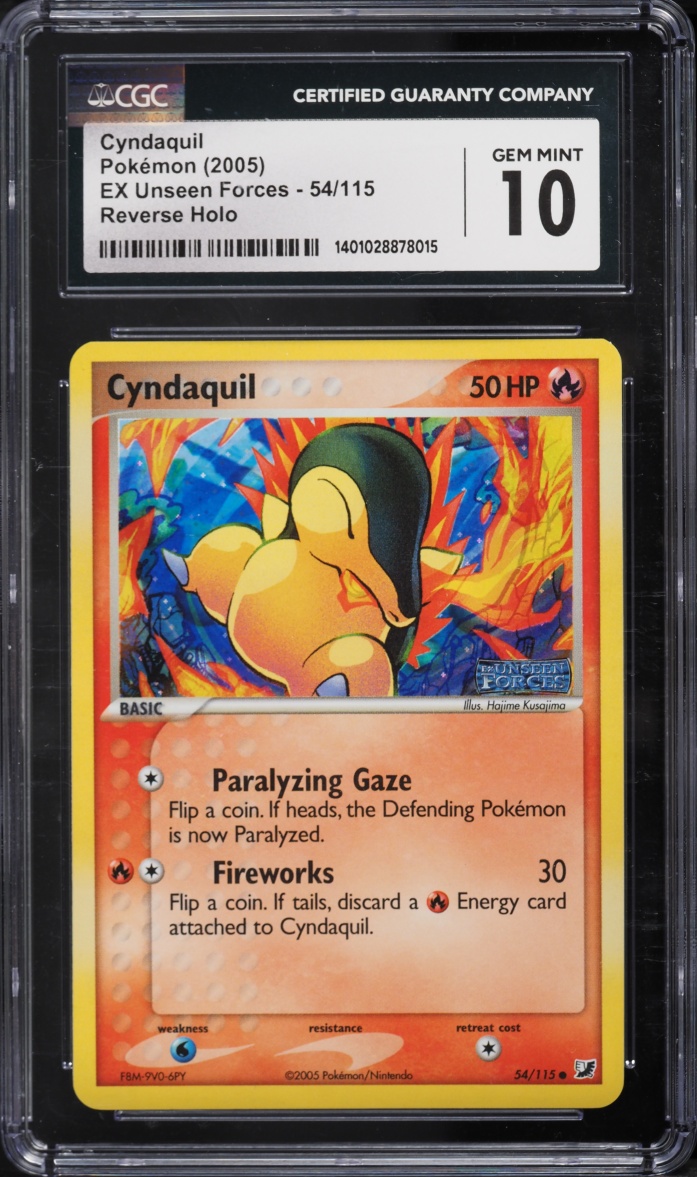 2005 Pokemon EX Unseen Forces Reverse Holo Cyndaquil #54 CGC 10 GEM MINT