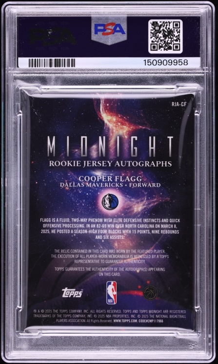 2025 Topps Midnight Jersey Moon Beam Cooper Flagg ROOKIE PATCH AUTO DNA 10 #RJA-CF PSA 8 NM-MT