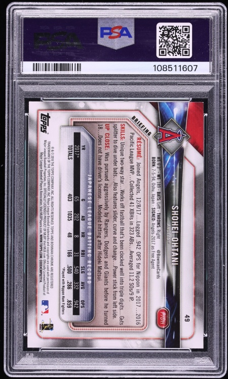 2018 Bowman Shohei Ohtani ROOKIE #49 PSA 9 MINT