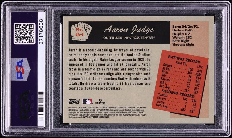 2024 Bowman '55 Anime Orange Refractor Aaron Judge /25 #BA4 PSA 9 MINT