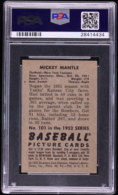 1952 Bowman Mickey Mantle ROOKIE #101 PSA 4 VGEX