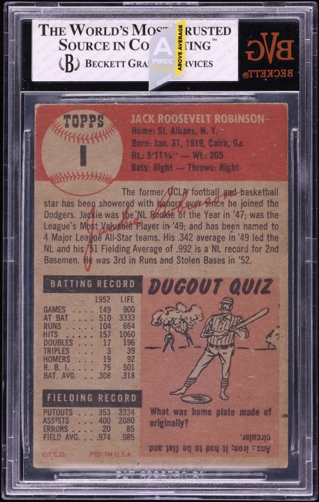1953 Topps Jackie Robinson #1 BVG 3.5 VG+ (PWCC-A)