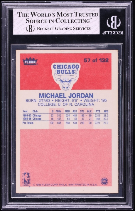 1986 Fleer Basketball Michael Jordan ROOKIE #57 BGS 7 NRMT