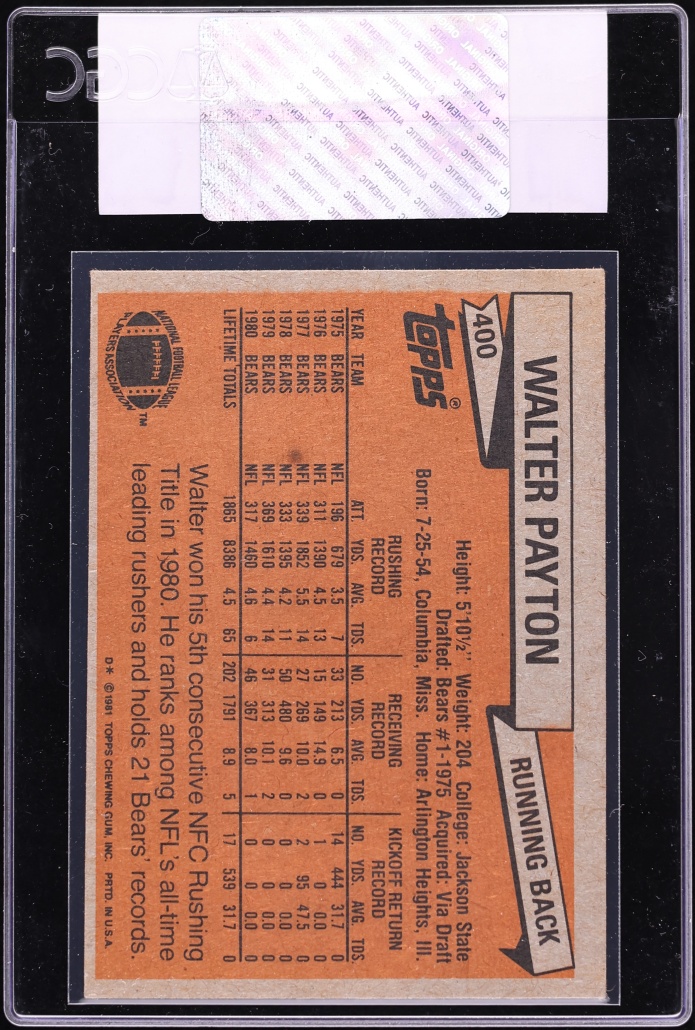 1981 Topps Football Walter Payton ALL PRO #400 CGC AUTH