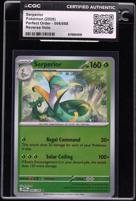 2026 Pokemon Mega Evolution Perfect Order Reverse Holo Serperior #006 CGC AUTH