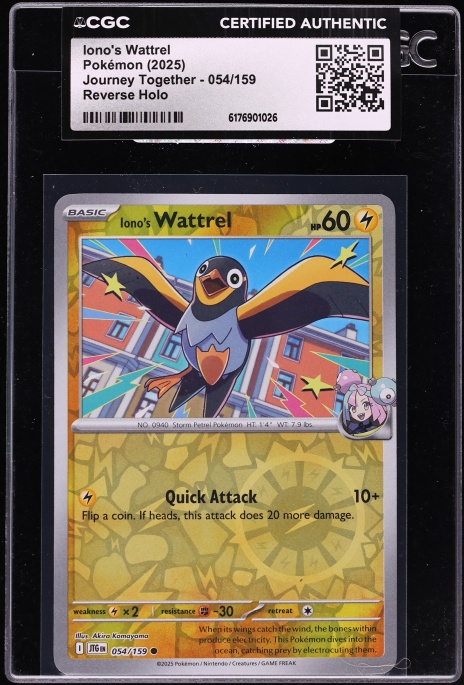 2025 Pokemon Scarlet & Violet Journey Together Reverse Holo Iono's Wattrel #054 CGC AUTH