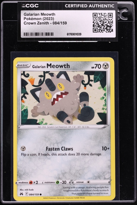 2023 Pokemon Sword & Shield Crown Zenith Galarian Meowth #084 CGC AUTH