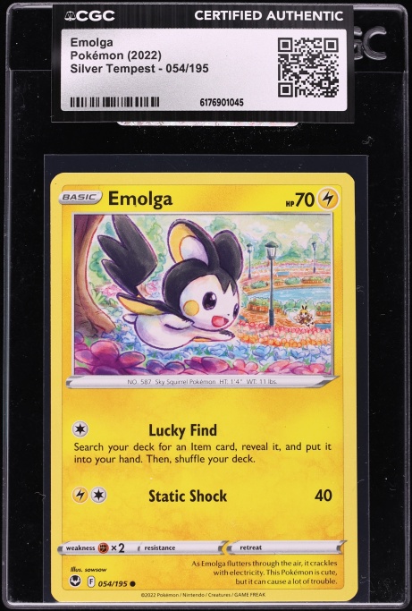 2022 Pokemon Sword & Shield Silver Tempest Emolga #054 CGC AUTH