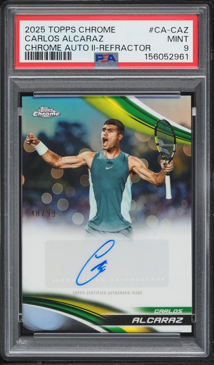 2025 Topps Chrome Refractor Carlos Alcaraz AUTO /99 #CA-CAZ PSA 9 MINT