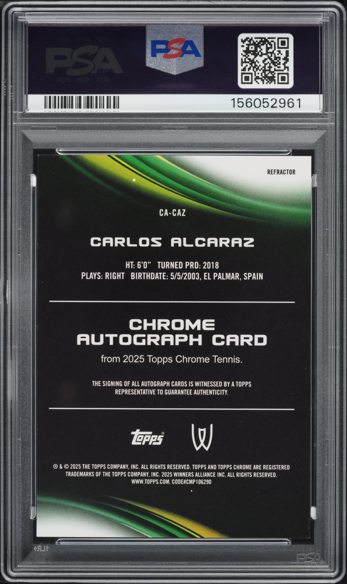 2025 Topps Chrome Refractor Carlos Alcaraz AUTO /99 #CA-CAZ PSA 9 MINT