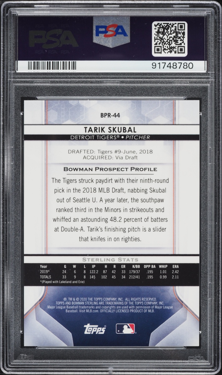 2020 Bowman Sterling Red Refractor Tarik Skubal PROSPECT 5/5 #BPR-44 PSA 9 MINT