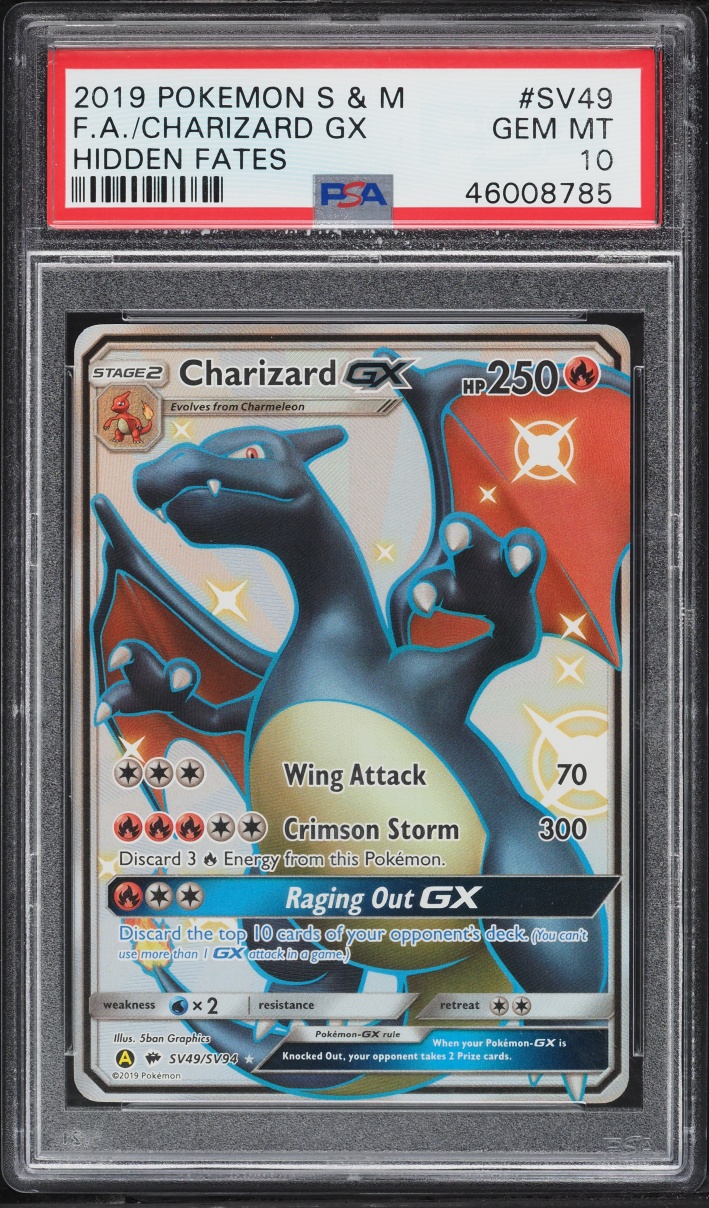 2019 Pokemon Sun & Moon Hidden Fates Shiny Vault Full Art Charizard GX #SV49 PSA 10 GEM MINT