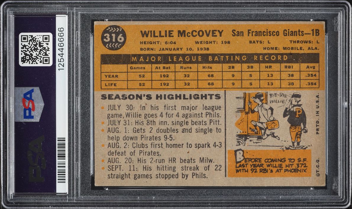 1960 Topps Willie McCovey ROOKIE #316 PSA 5 EX