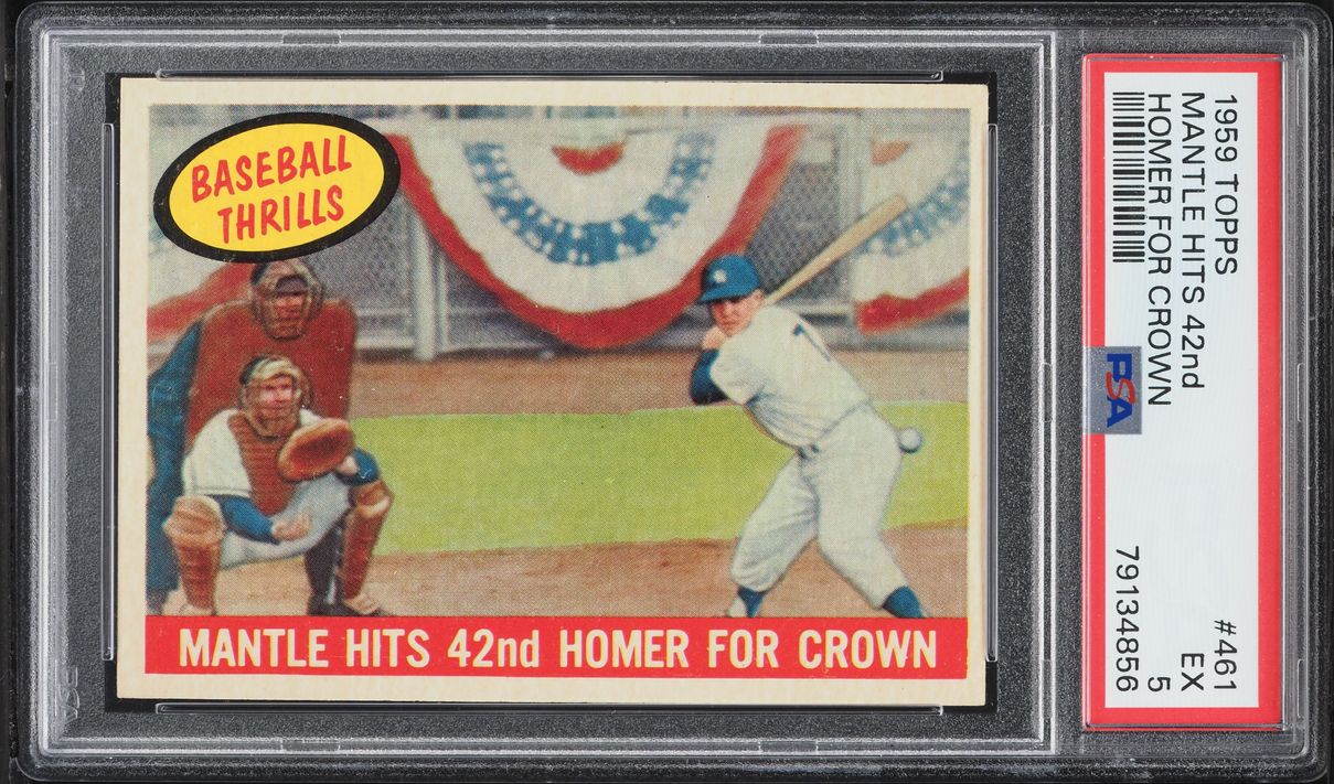 1959 Topps Mickey Mantle HITS 42ND HOMER FOR CROWN #461 PSA 5 EX
