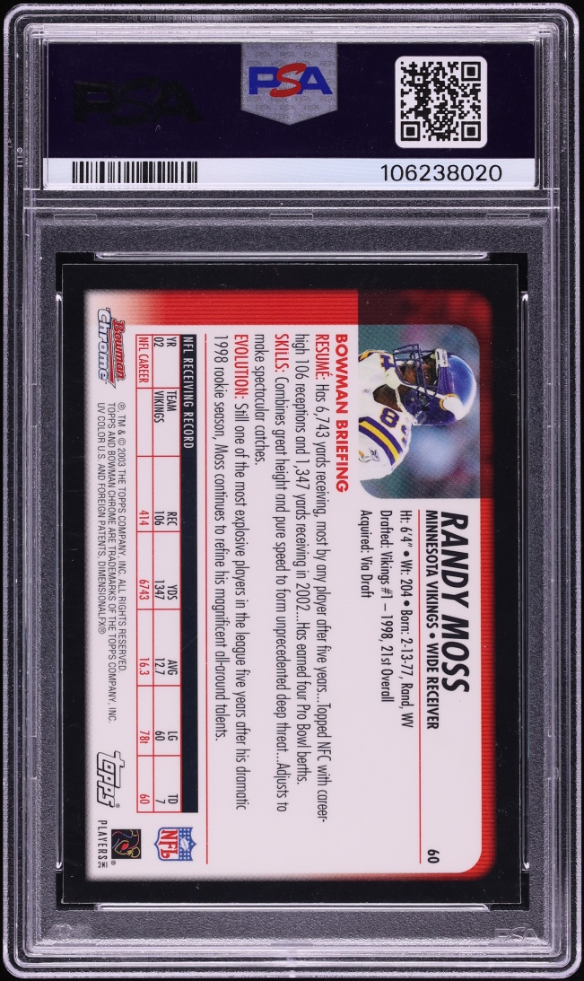 2003 Bowman Chrome Randy Moss #60 PSA 10 GEM MINT