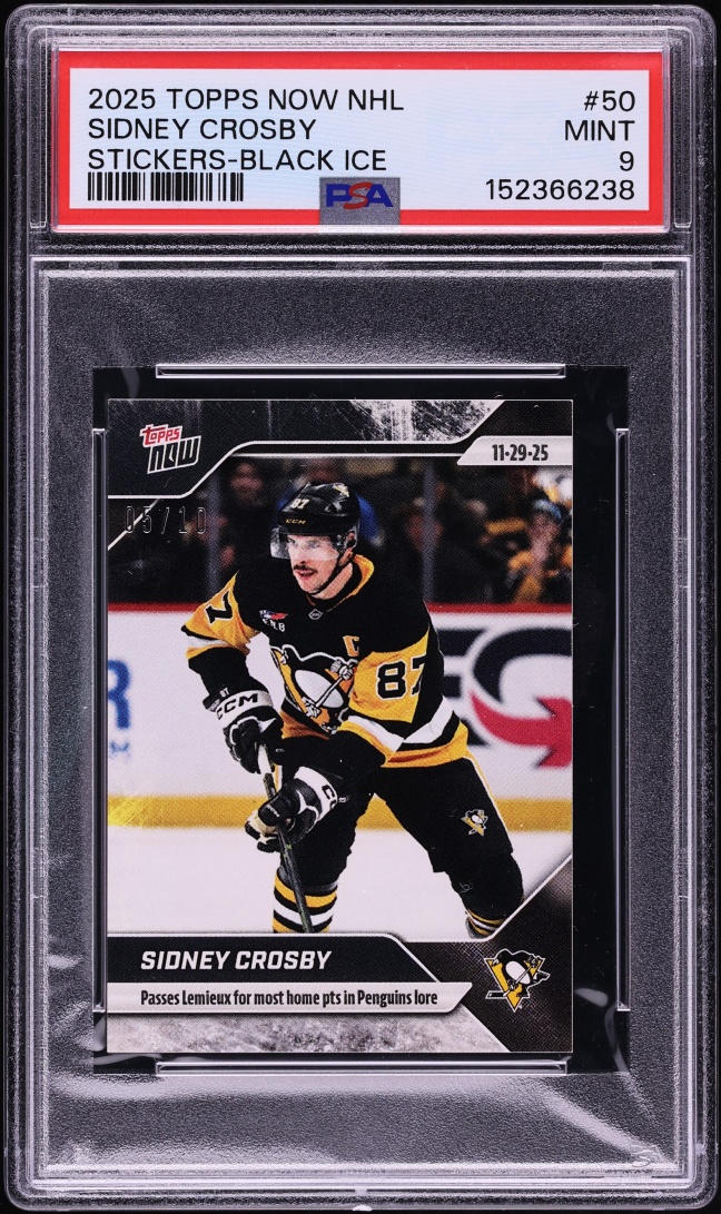 2025 Topps Now NHL Stickers Black Ice Sidney Crosby /10 #50 PSA 9 MINT