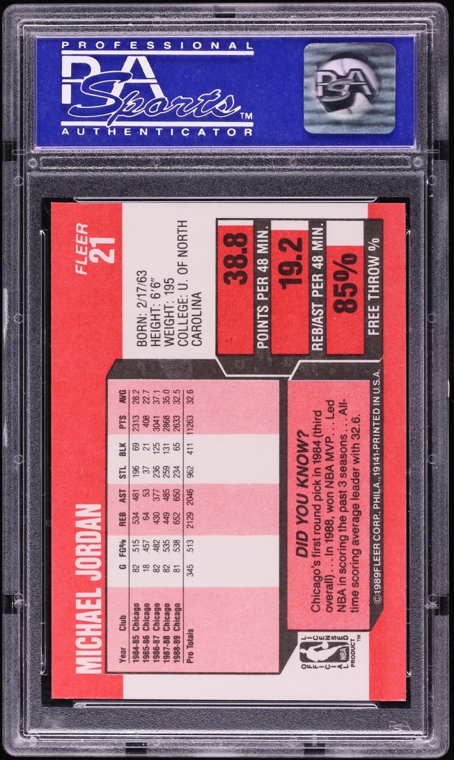 1989 Fleer Basketball Michael Jordan #21 PSA 9 MINT