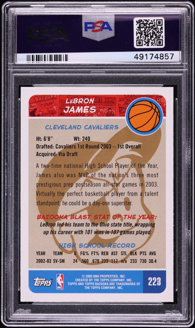 2003 Bazooka Road Red Jersey Gold LeBron James ROOKIE #223 PSA 9 MINT