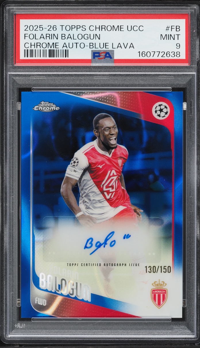 2025 Topps Chrome UEFA Club Competitions Blue Lava Folarin Balogun AUTO /150 #CA-FB PSA 9 MINT