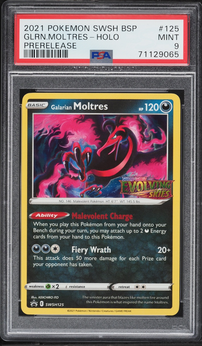 2021 Pokemon Sword & Shield Promo Prerelease Holo Galarian Moltres #125 PSA 9 MINT