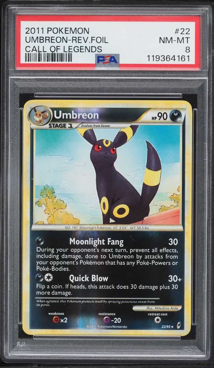 2011 Pokemon HeartGold & SoulSilver Call Of Legends Reverse Holo Umbreon #22 PSA 8 NM-MT
