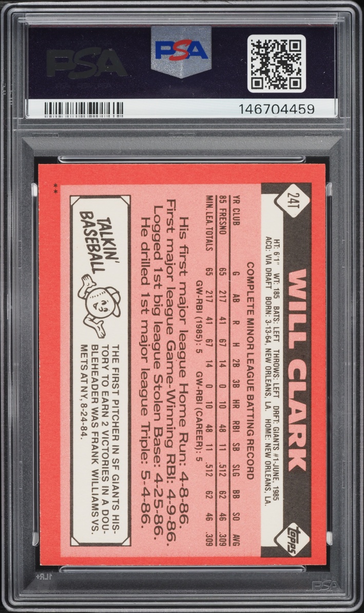 1986 Topps Traded Will Clark ROOKIE #24T PSA 8 NM-MT