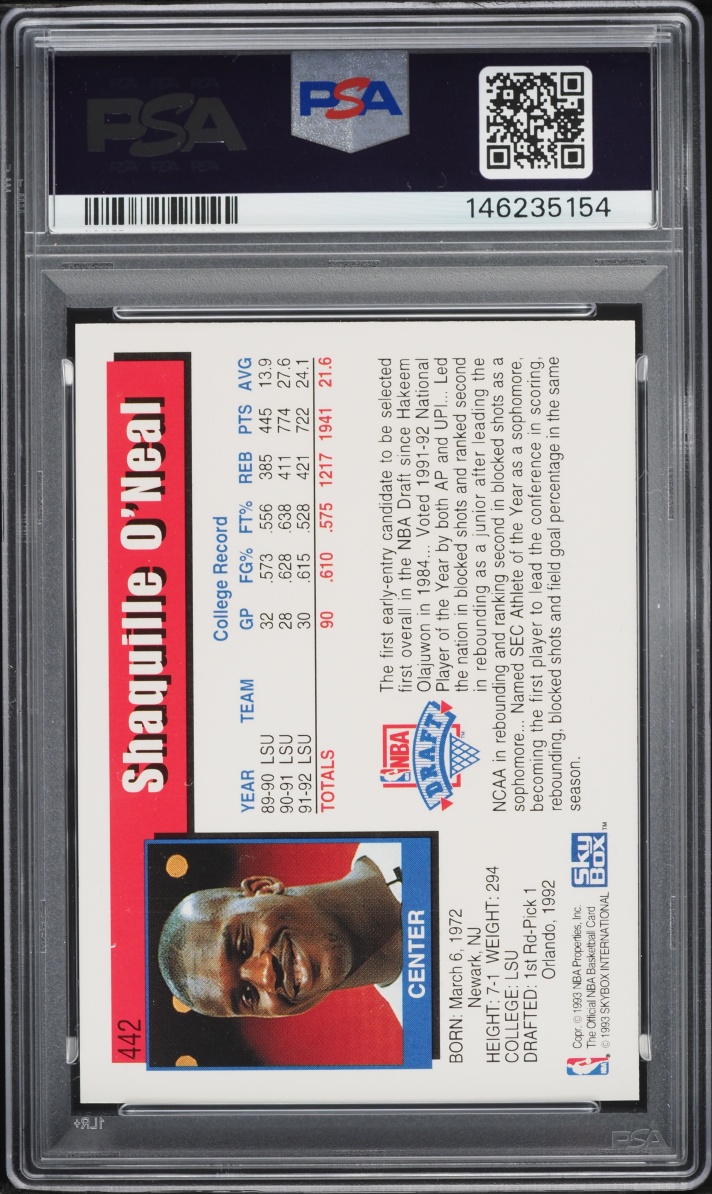 1992 Hoops Shaquille O'Neal ROOKIE #442 PSA 9 MINT