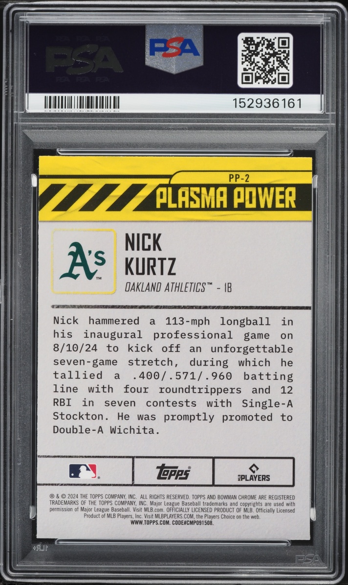 2024 Bowman Draft Chrome Plasma Power Nick Kurtz PROSPECT #PP-2 PSA 10 GEM MINT
