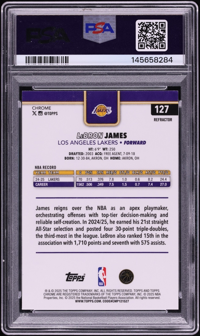 2025 Topps Chrome Refractor LeBron James #127 PSA 10 GEM MINT
